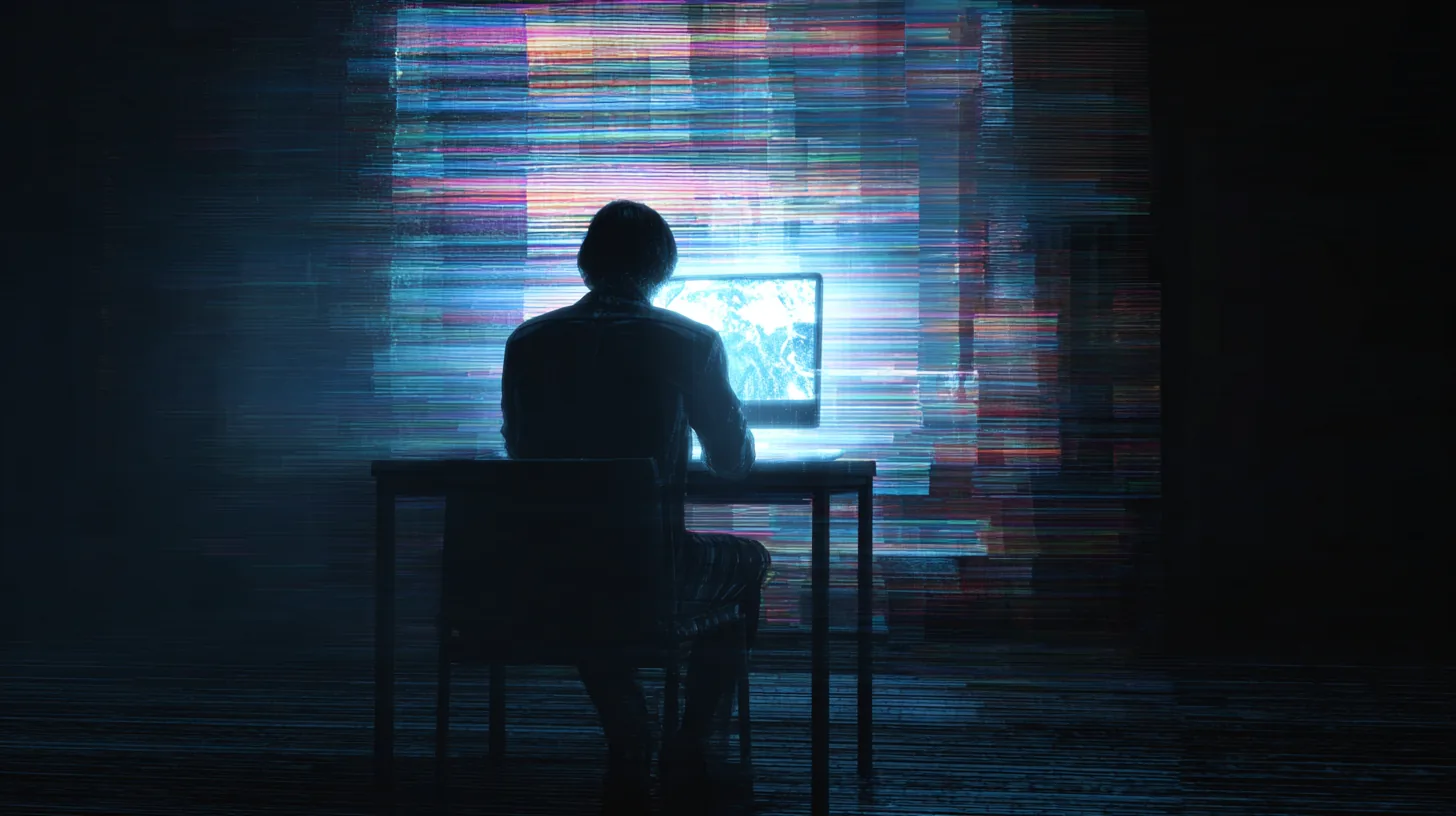 somebody using a computer. When does video content become irrelevant if 8 billion people are A+ Content creators?